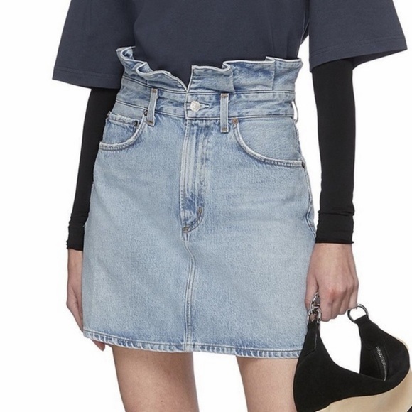 Agolde Dresses & Skirts - AGOLDE Lettuce High Waisted Denim Mini Skirt Organic Cotton Size 26 Made In USA